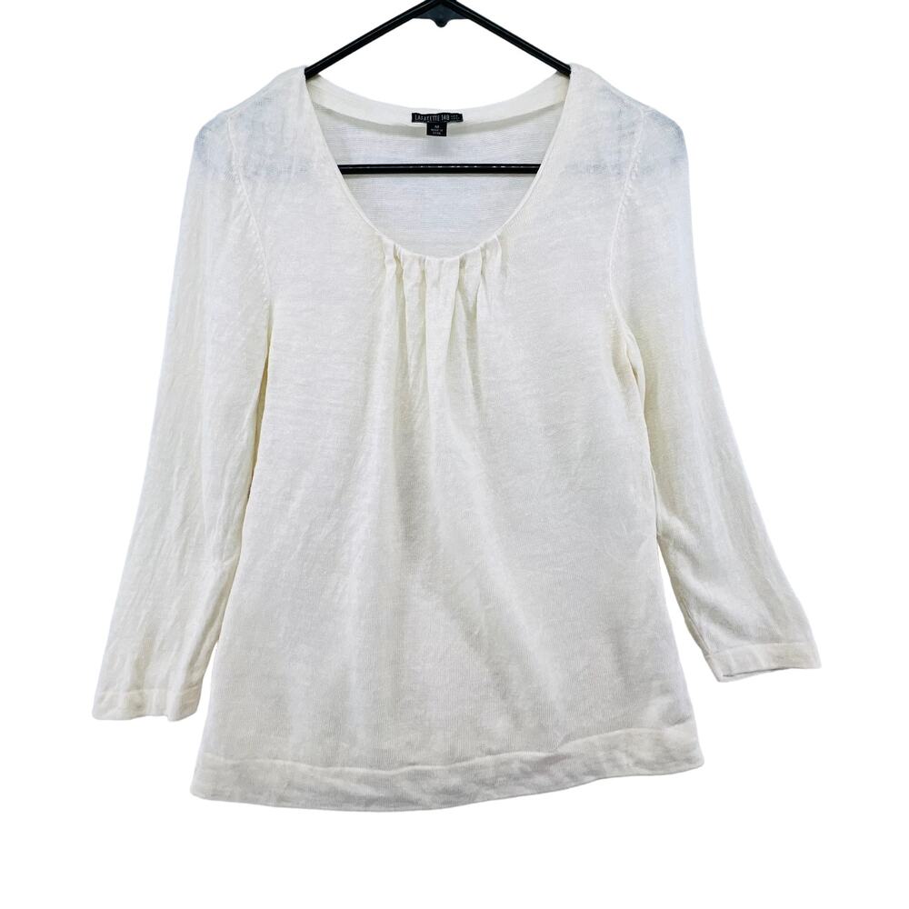 Lafayette 148 Size Medium Sweater Lightweight Scoop Neck Quiet Luxury Linen
